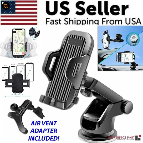360° Universal Car Phone Mount – Windshield Holder for Mobile, Cell Phone & GPS
